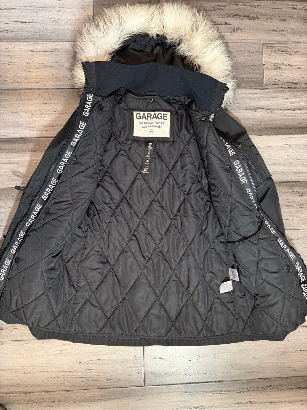 NWOT Garage Black Faux-Fur Trim Hooded Puffer Parka - Picture 6 of 9